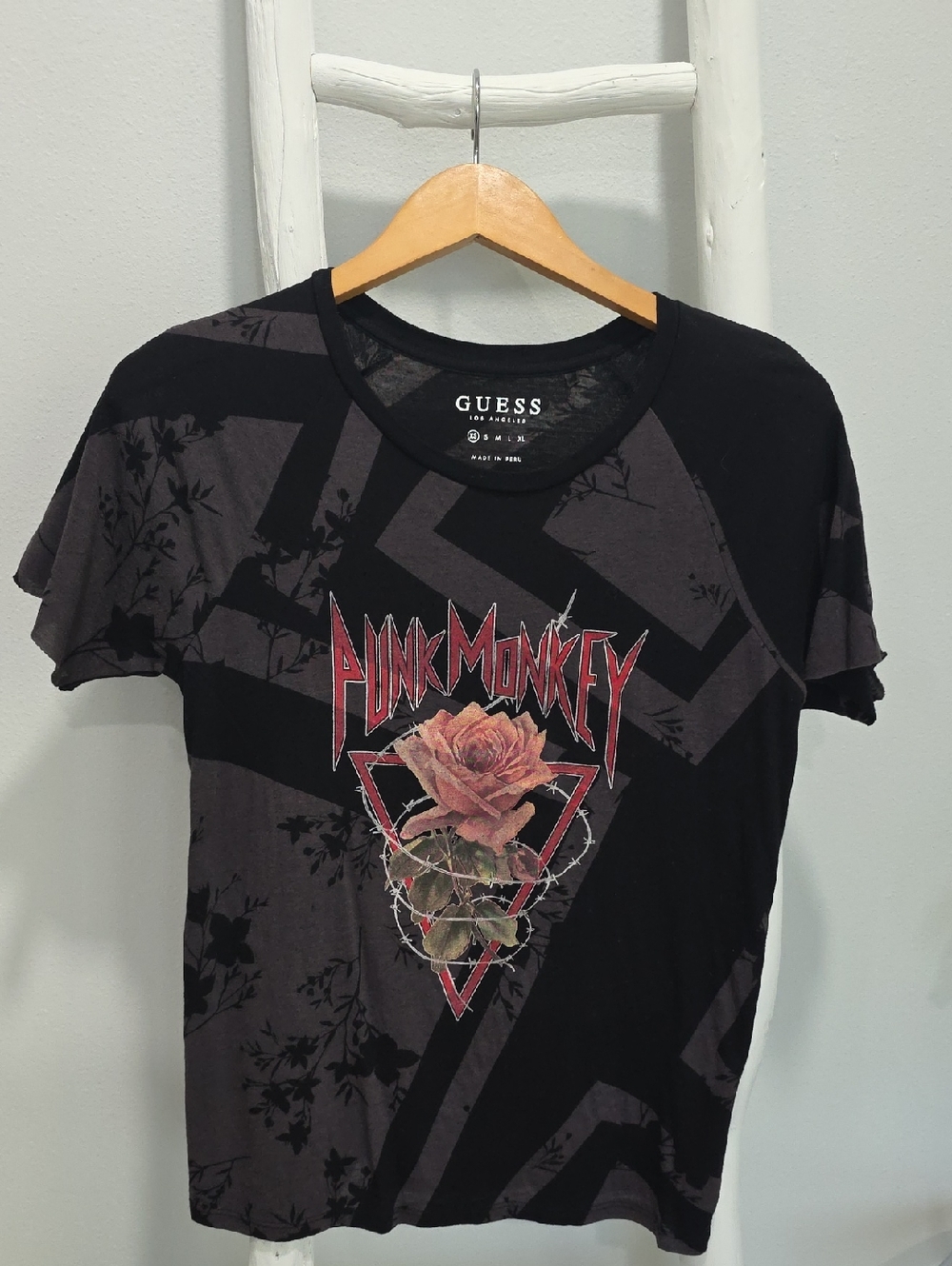 GUESS Black and Dark Gray 'Pink Monkey' Graphic Tee